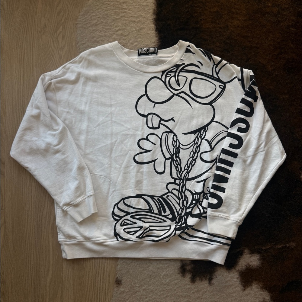 Moschino Couture White Graphic Sweatshirt with Black Cartoon Print Long Sleeve